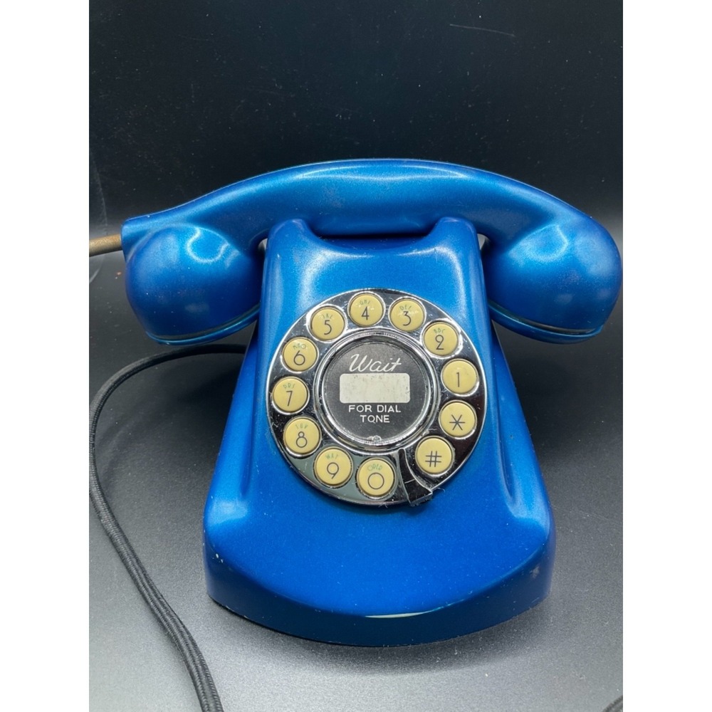 WWTTON Blue Retro Push Button Gotham Wired Telephone Rotary Look Model No. 190